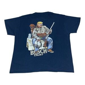 Vintage Busch Light Donald Trump Hunting Graphic T-Shirt Mens Short Sleeve LARGE